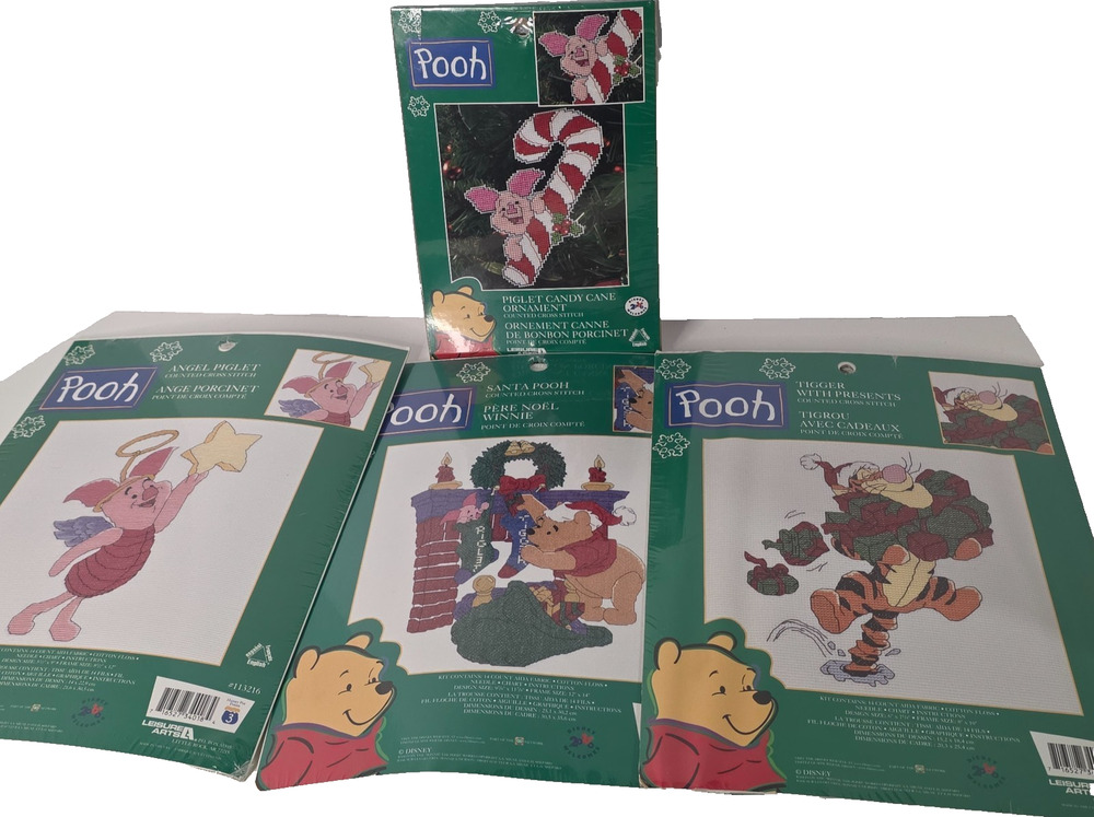 Vintage Disney Winnie the Pooh Christmas Cross Stitch Kits Lot of 4 Sealed